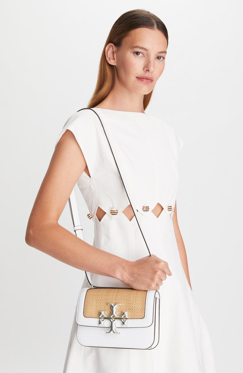 Tory Burch Eleanor Small Woven Straw & Leather Shoulder Bag, Alternate, color,