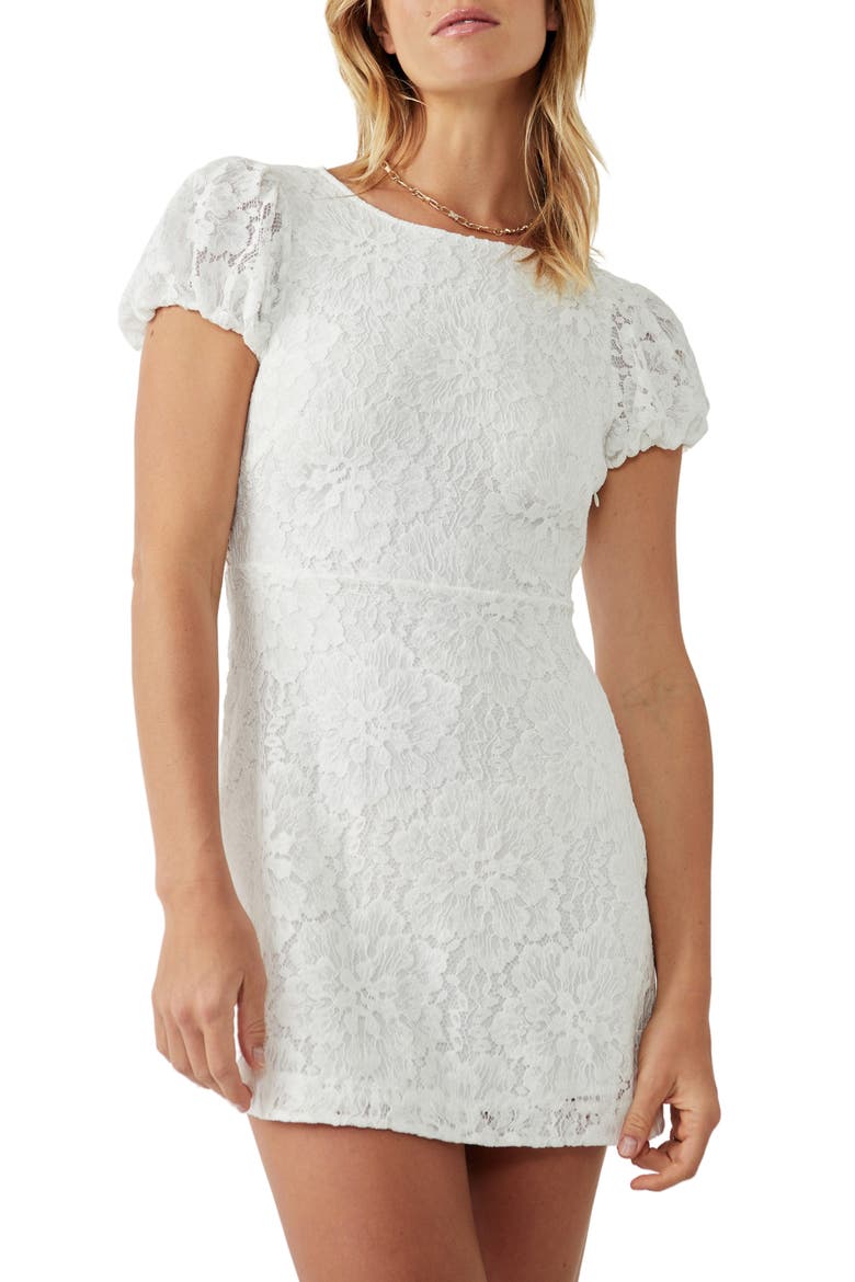 Hailee Puff Sleeve Lace Dress, Main, color, IVORY