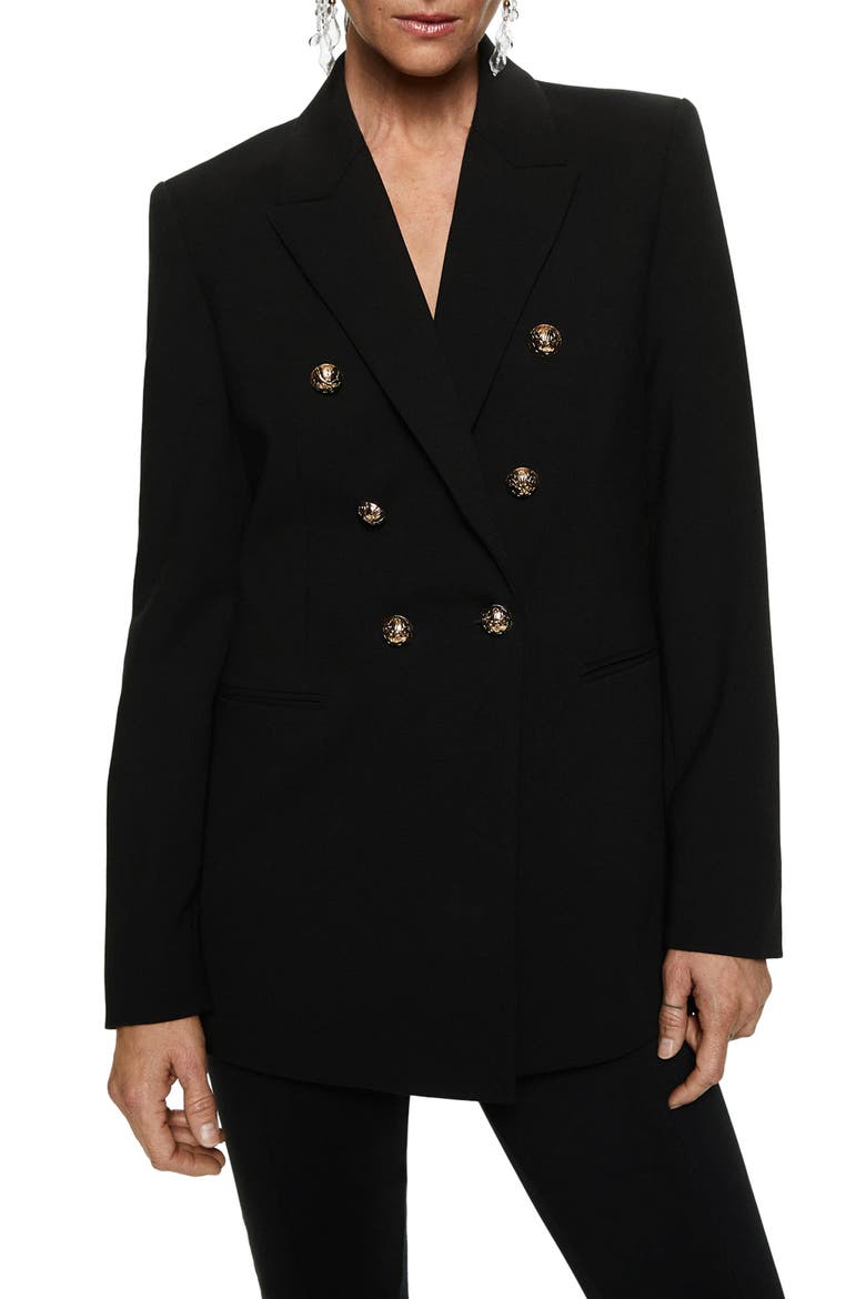 Double Breasted Blazer, Main, color, BLACK
