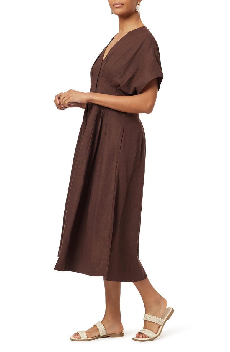 Scotch & Soda Dolman Sleeve Linen Blend Midi Dress, Alternate, color, Hot Fudge