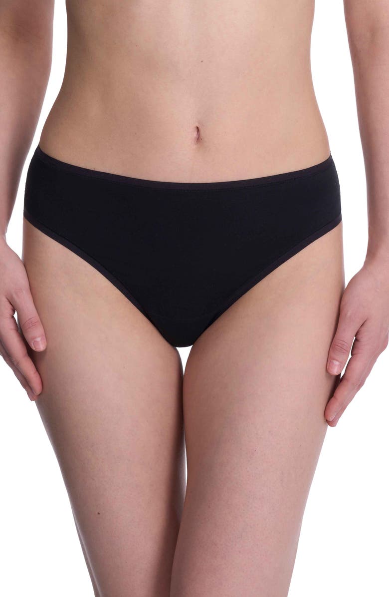 Natori Bliss Bare Stretch Cotton Thong, Main, color, Black