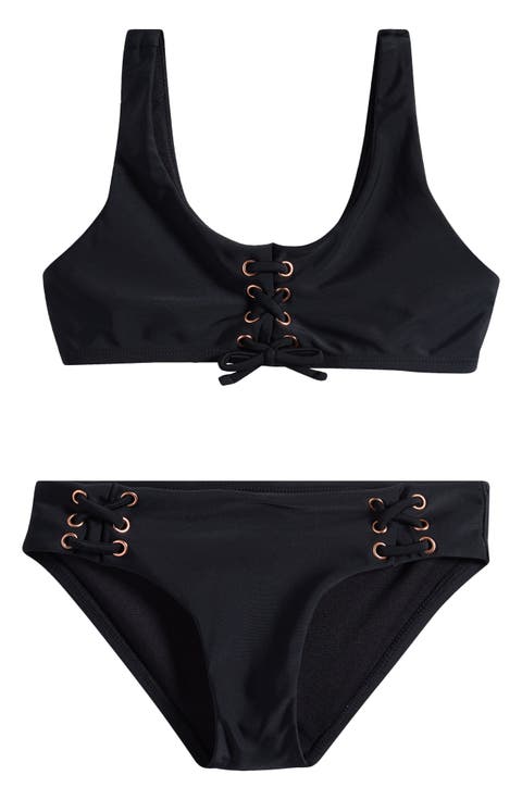 Kids' Newport Solid Lace Detail Swimsuit - 2-Piece Set (Big Kid)