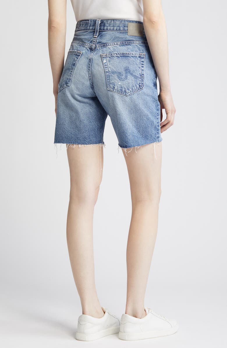 AG Ex-Boyfriend Raw Hem Mid Length Denim Shorts, Alternate, color, 