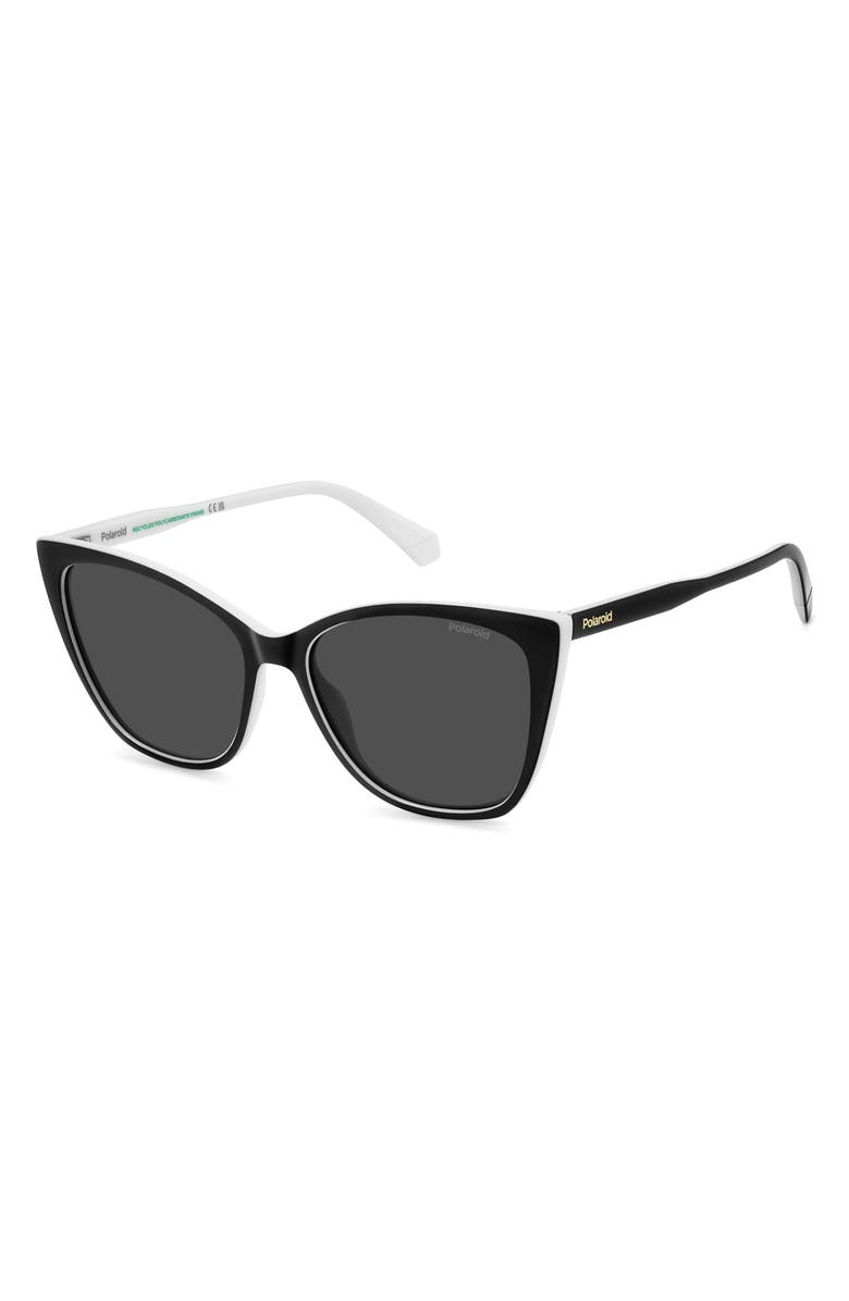 Polaroid 56mm Polarized Cat Eye Sunglasses, Alternate, color, Black White/ Grey Polar