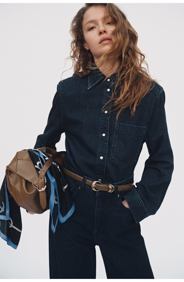 H&M Shoulder-pad Denim Shirt, Alternate, color, Denim Blue