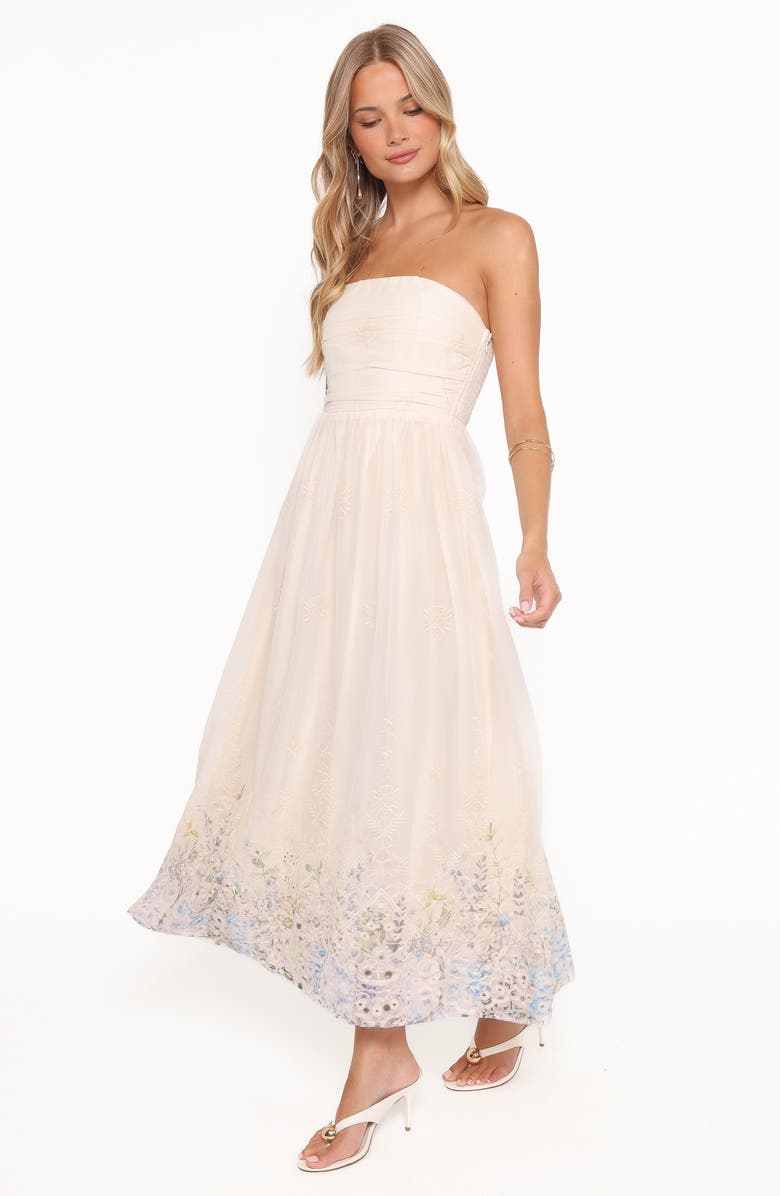 Petal & Pup Kayt Print Embroidered Strapless Maxi Dress, Alternate, color, Embroidered Floral