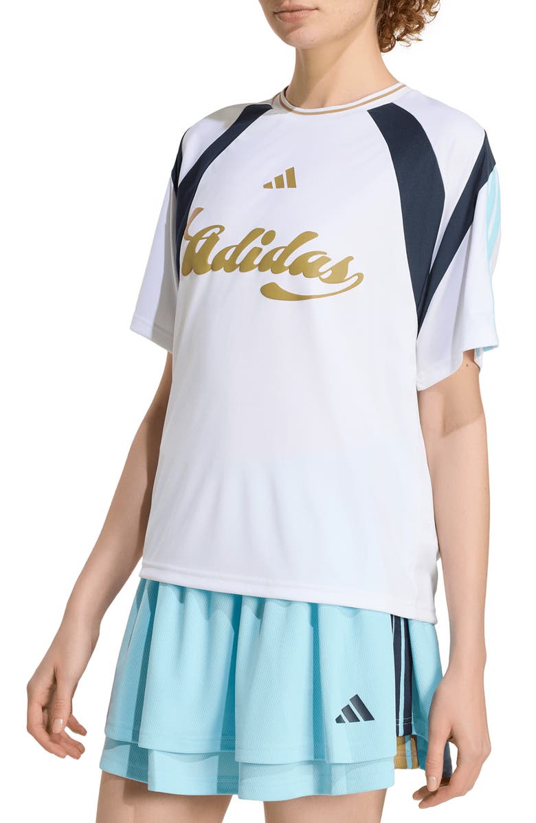 adidas Originals Heritage Logo Graphic Jersey T-Shirt, Main, color, White/ Hazy Beige/ Night Navy