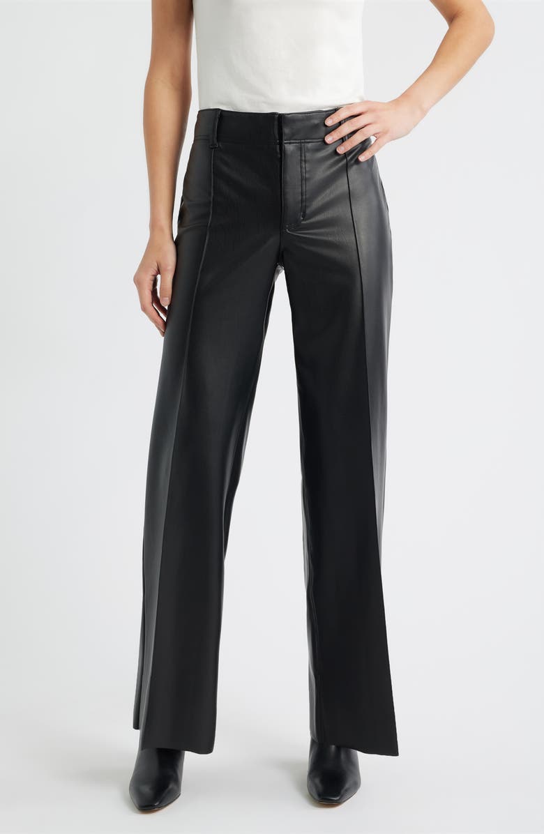CITY BLUES Pintuck Faux Leather Wide Leg Pants, Main, color, Black