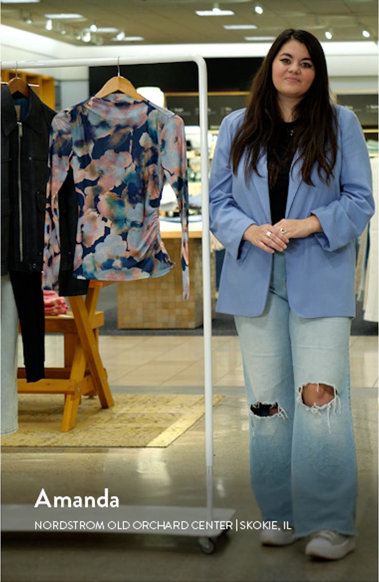 Joelle Floral Ruched Funnel Neck Top, sales video thumbnail