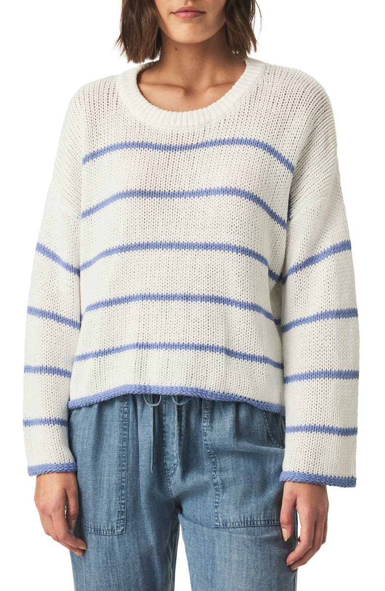 Splendid Maris Stripe Boxy Cotton Blend Sweater, Main, color, White/ Persian Jewel