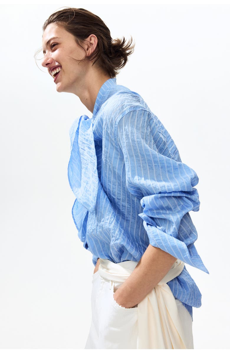 H&M Scarf-collar Shirt, Alternate, color, Blue/Striped