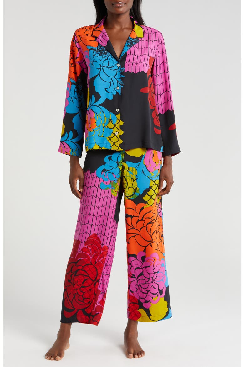 Rimini Matte Satin Pajamas, Main, color, BLACK MULTI