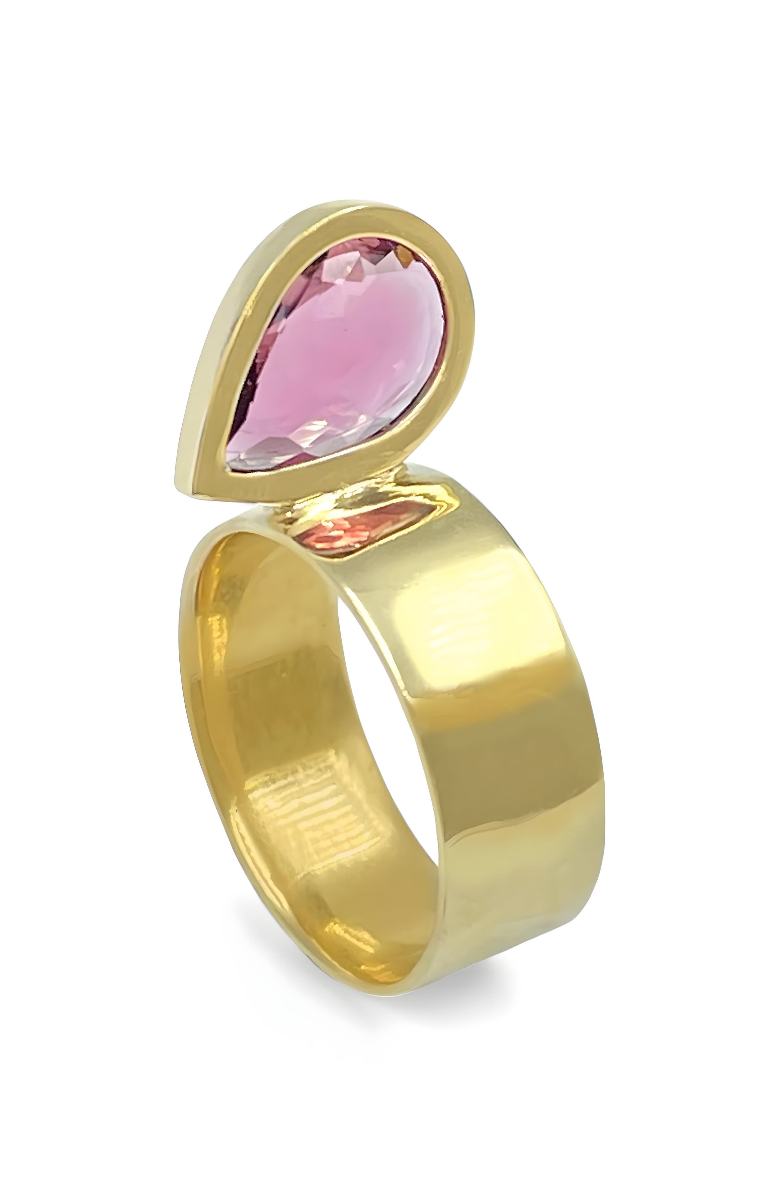 Leslie Paige Perched Setting Pink Tourmaline Ring in Yellow Gold/Tourmaline 