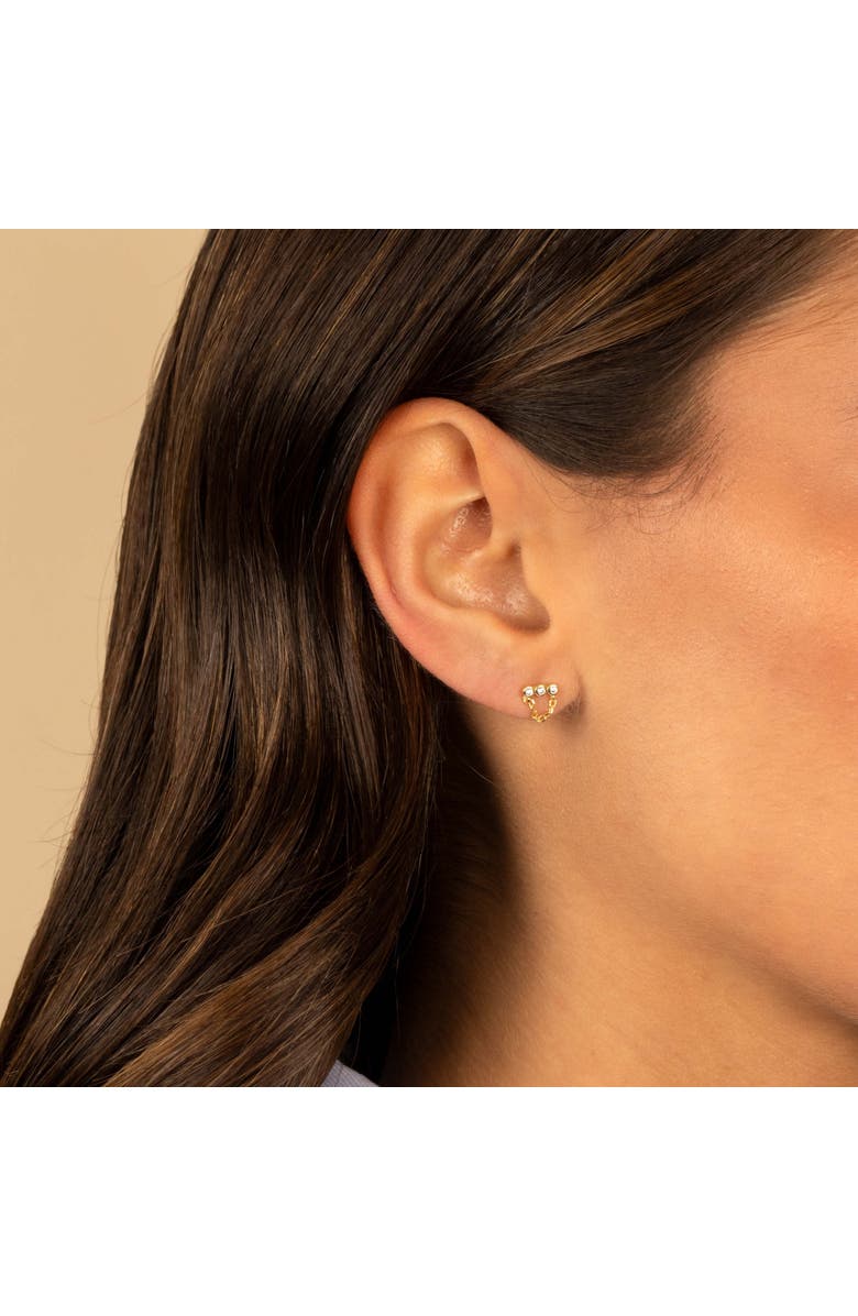 BY ADINA EDEN Mini Triple CZ Bezel Bar Drop Chain Stud Earring, Alternate, color, 