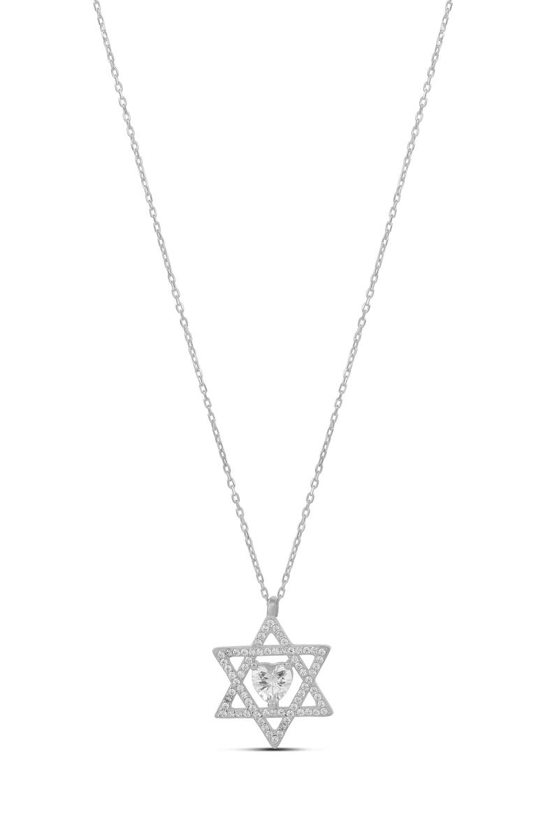 Star of David Heart Cubic Zirconia Pendant Necklace, Main, color, SILVER