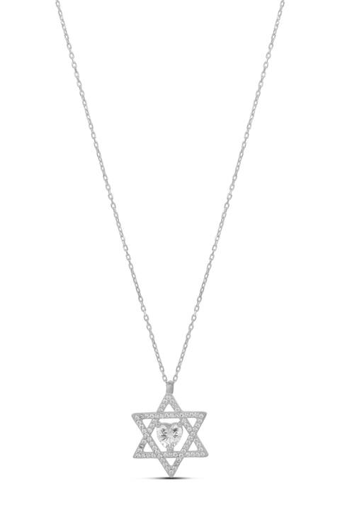 Star of David Heart Cubic Zirconia Pendant Necklace