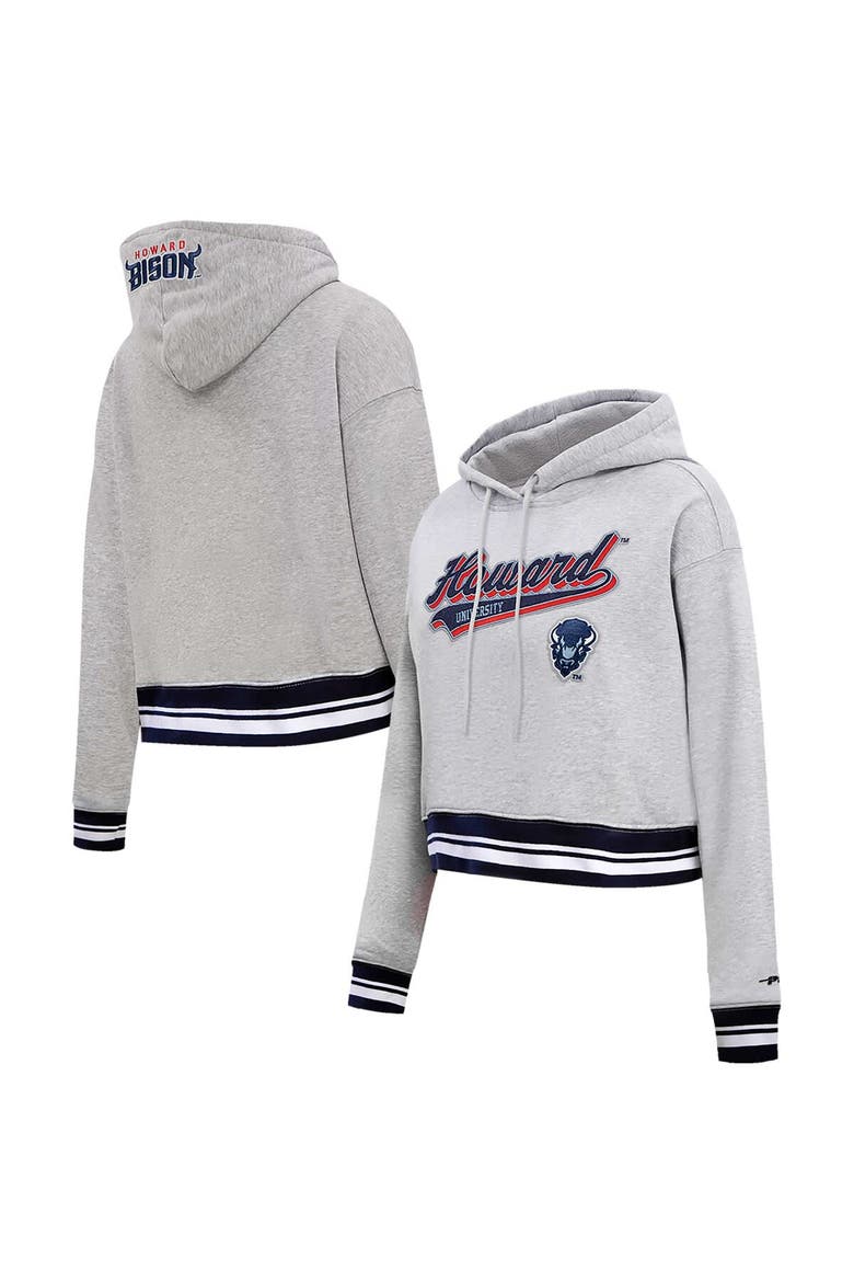 Women's Pro Standard Heather Gray Howard Bison Script Tail Fleece Cropped Pullover Hoodie, Alternate, color, Heather Gray