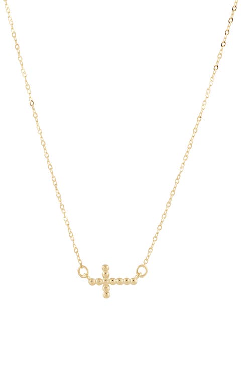 Beaded Sideways Cross Pendant Necklace