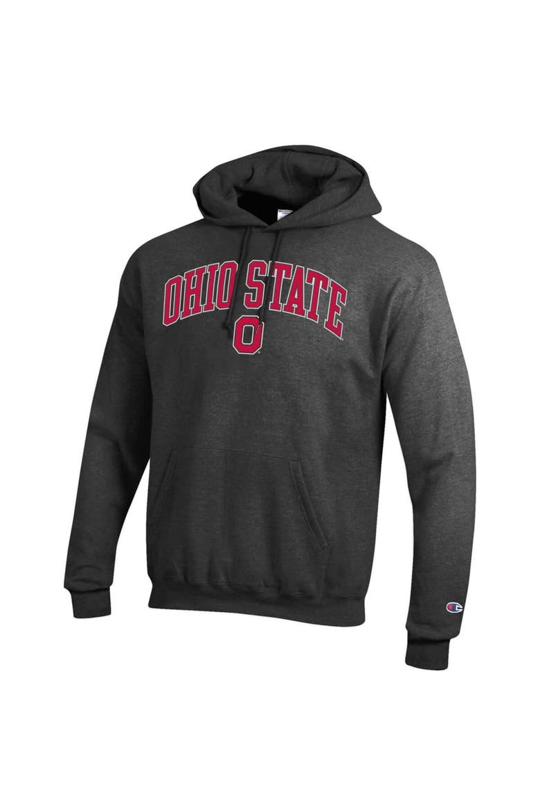Men's Champion  Charcoal Ohio State Buckeyes Arched Logo Fleece Pullover Hoodie, Alternate, color, Heather Charcoal