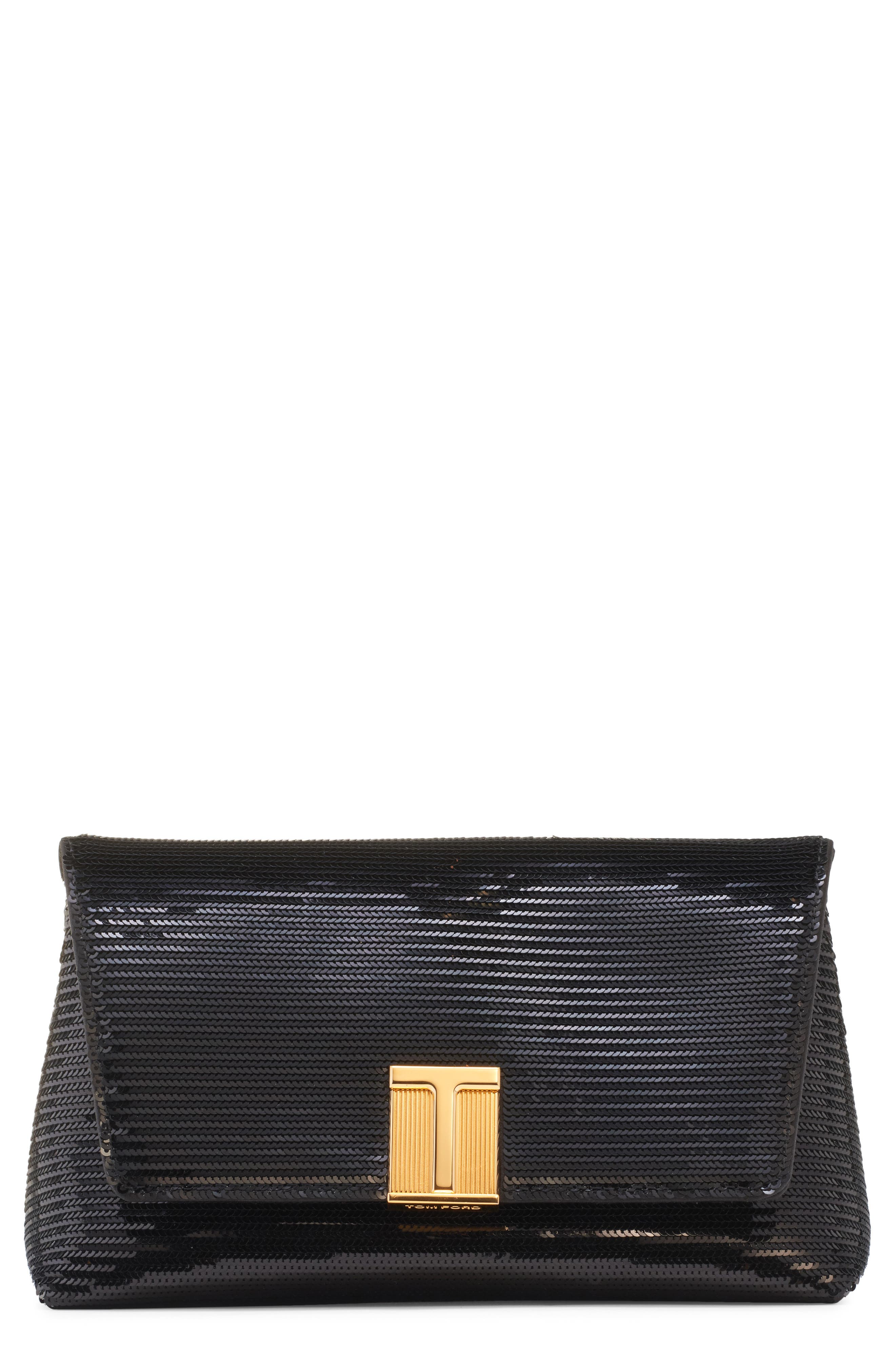TOM FORD Mini Nobile Sequin Clutch, Main, color, 1N001 Black