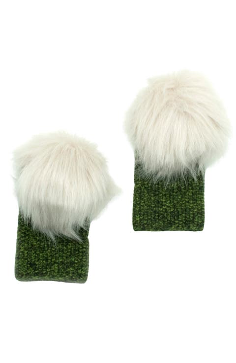 Faux Fur Pom Cashmere Tweed Fingerless Gloves