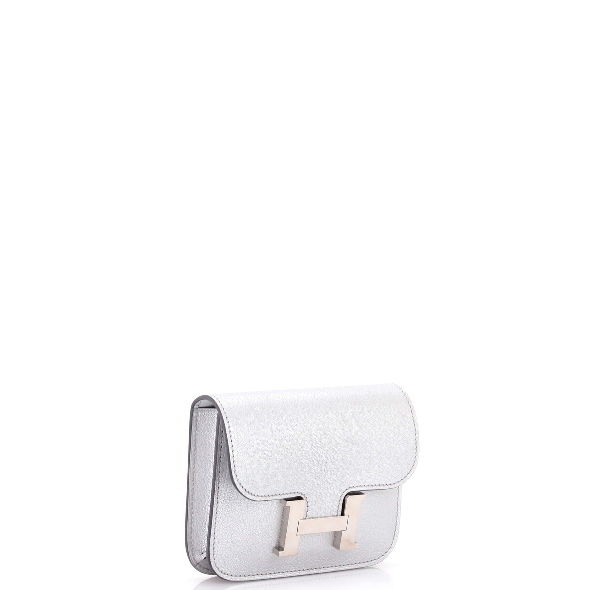 Pre-Owned Hermes Constance Slim Wallet Chevre Chamkilight, Alternate, color, Gris Argente