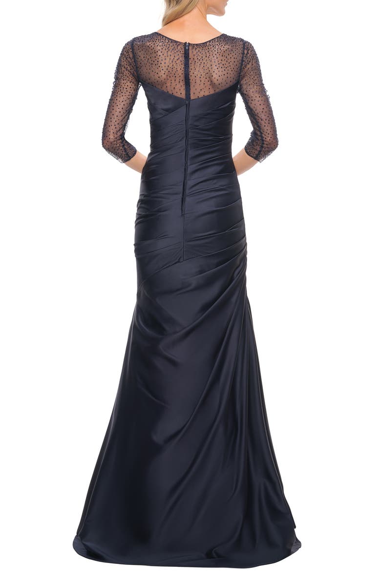 La Femme Satin Pleat Mermaid Gown, Alternate, color,