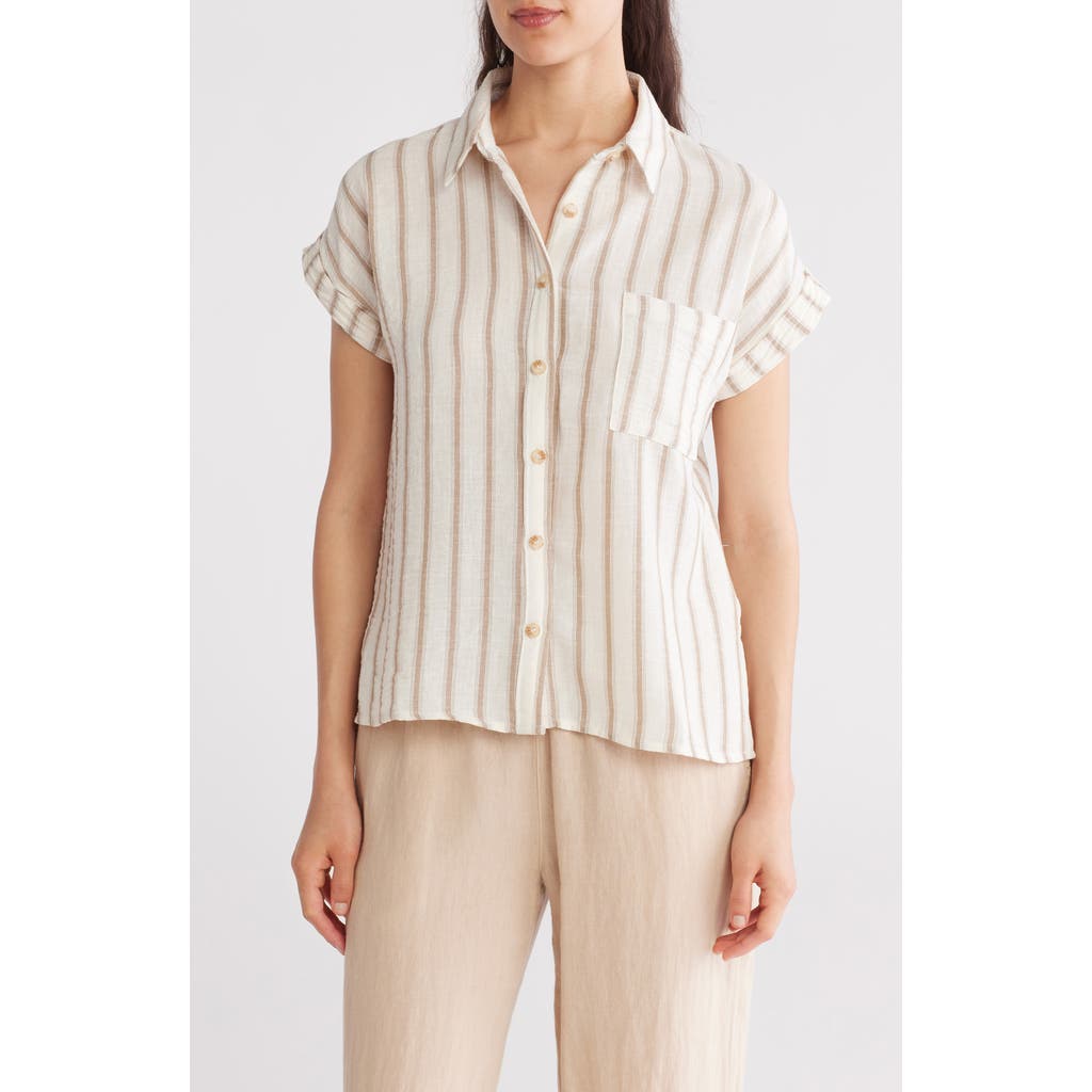 Blu Pepper Stripe Button-up Shirt In Light Khaki