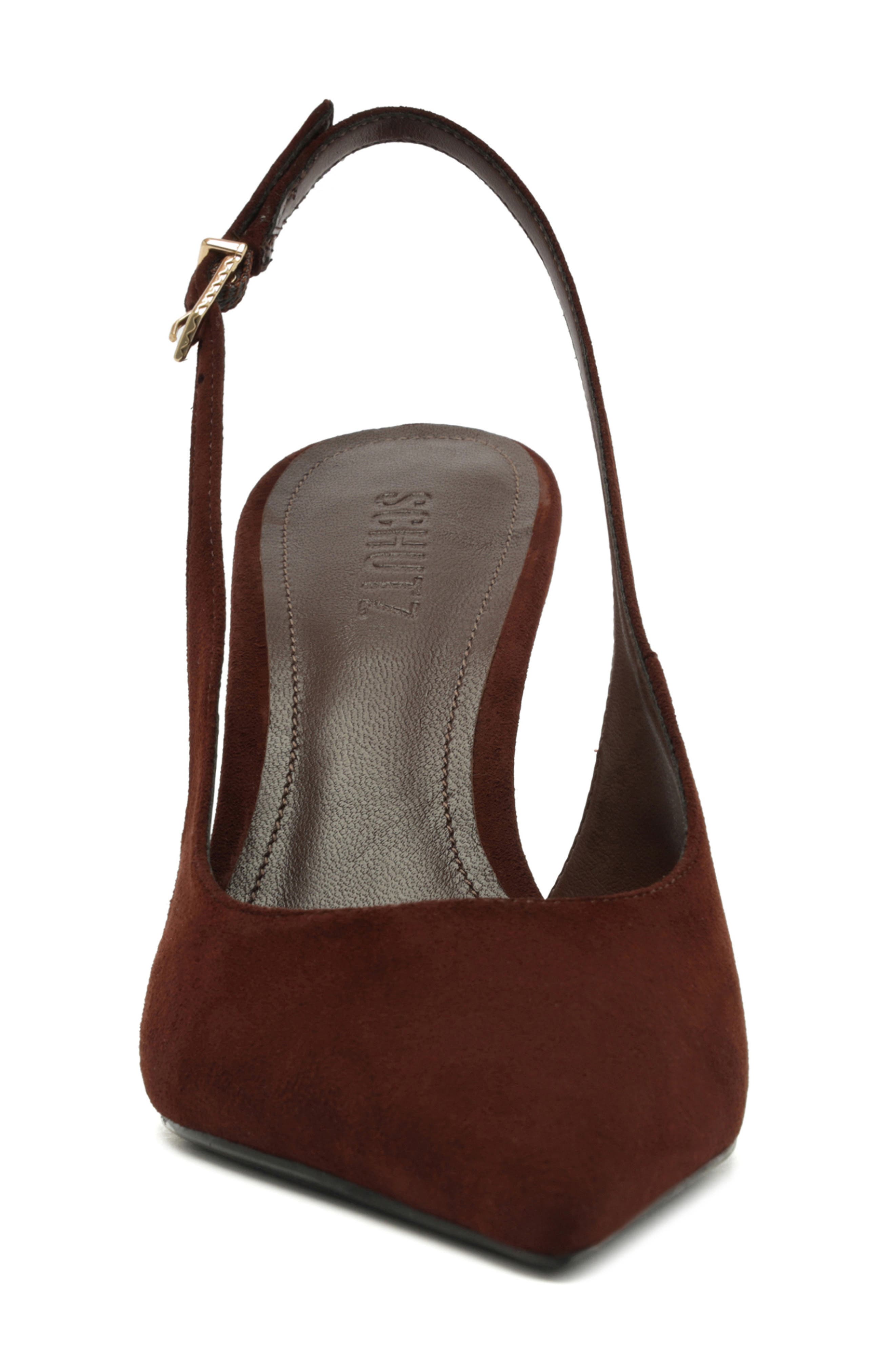Schutz Alicia Pointed Toe Slingback Pump, Alternate, color, Root Brown