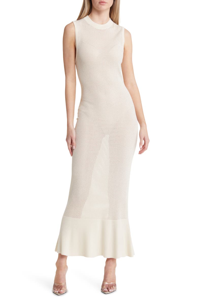 Sheer Open Knit Midi Sweater Dress, Main, color, IVORY DOVE