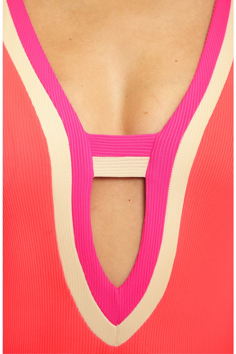Coast Line Plunge One-Piece Swimsuit, Alternate, color, CALIENTE