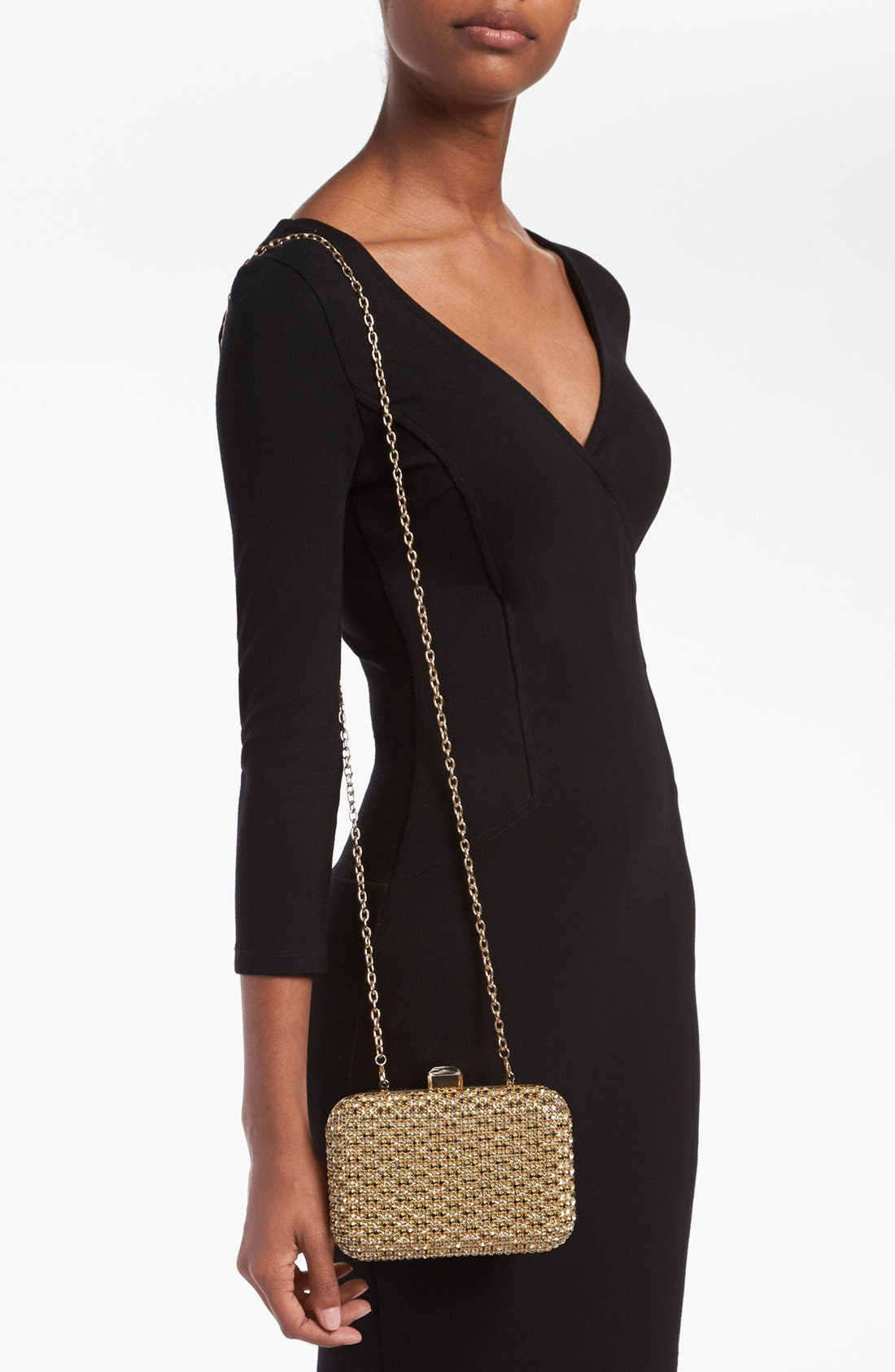 Tasha Rhinestone Box Clutch, Alternate, color, GOLD MULTI