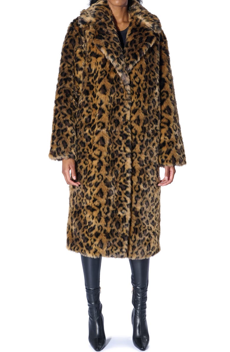 AZALEA WANG Catty Leopard Faux Fur Coat, Main, color,