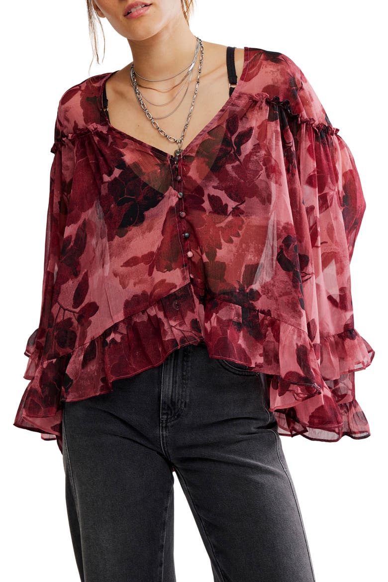 Day Dreaming Ruffle Trim Top, Main, color, ROSE COMBO