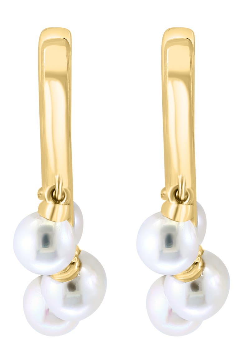 14K Yellow Gold 3mm Freshwater Pearl Charm Huggie Hoop Earrings, Alternate, color, GOLD