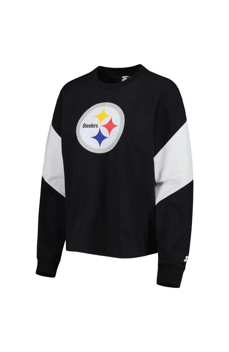 STARTER Women's Starter Black Pittsburgh Steelers Insight Crop Tri-Blend Long Sleeve T-Shirt, Alternate, color, 
