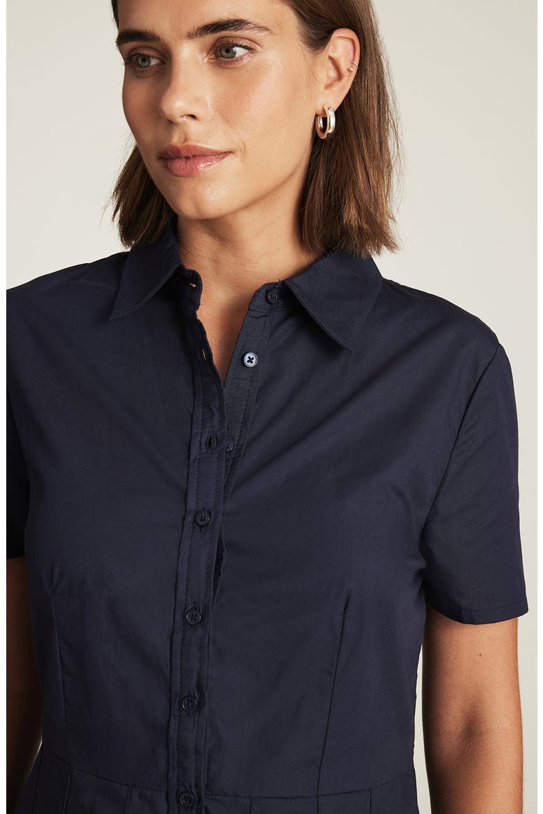 Pleated Cotton Mini Shirtdress, Alternate, color, NAVY BLAZER