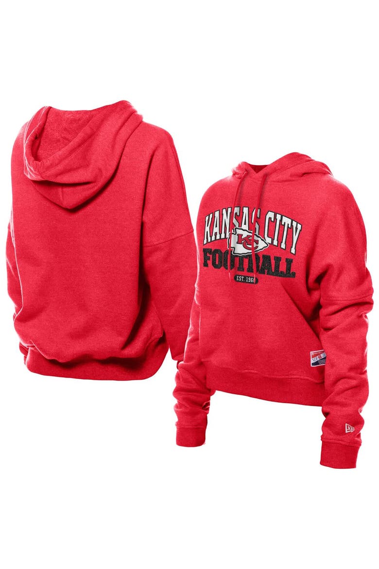 Women's New Era Red Kansas City Chiefs Throwback Boxy Hoodie Sweatshirt, Main, color, Red