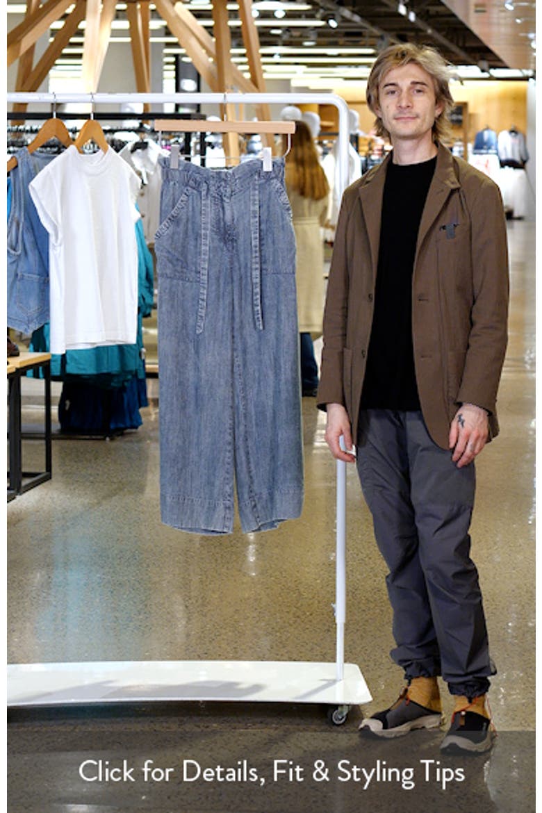 Acid Wash Tie Front Crop Wide Leg Chambray Pants video