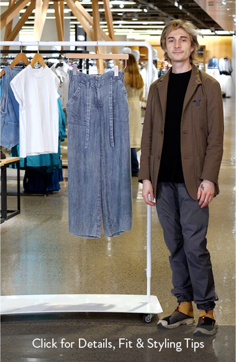 Acid Wash Tie Front Crop Wide Leg Chambray Pants, sales video thumbnail