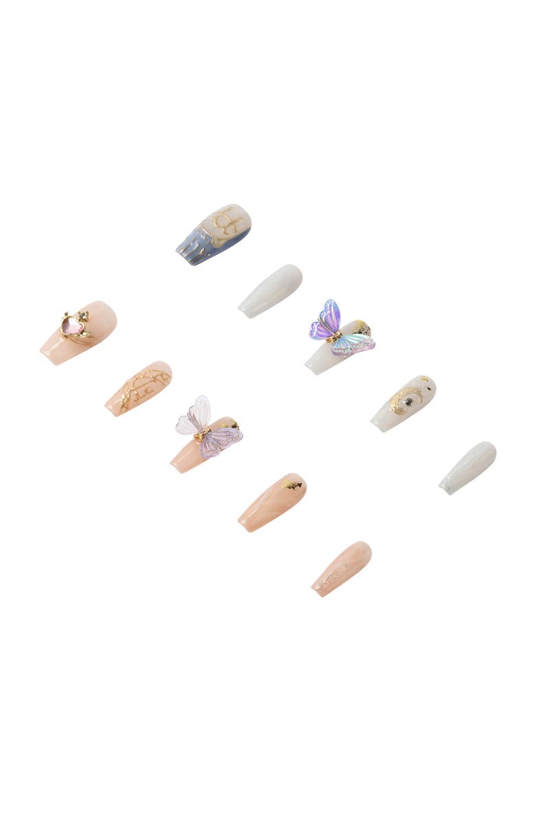 3H Nails Butterfly Charm Luxury Handmade Press On Nails, Alternate, color, Natural, Blue