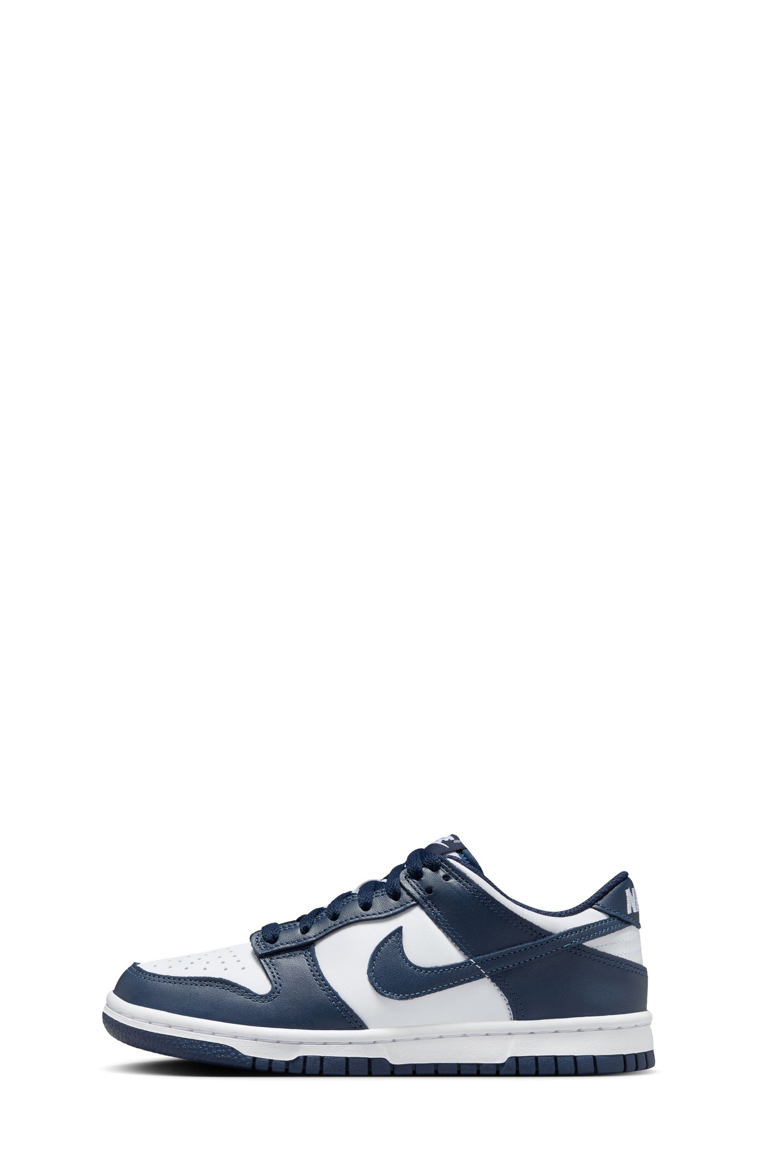 Nike Kids' Dunk Low Basketball Sneaker, Alternate, color, White/ Midnight Navy/ White