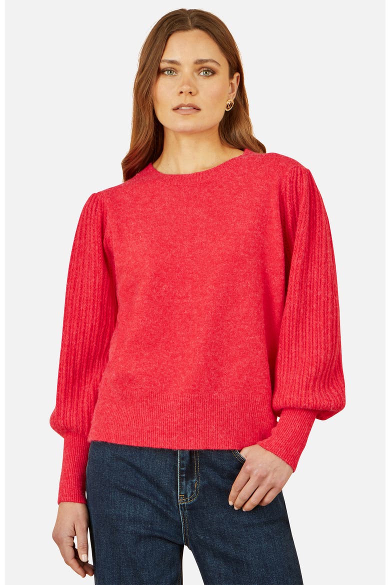 Knitted Balloon Sleeve Textured Jumper, Main, color, Red