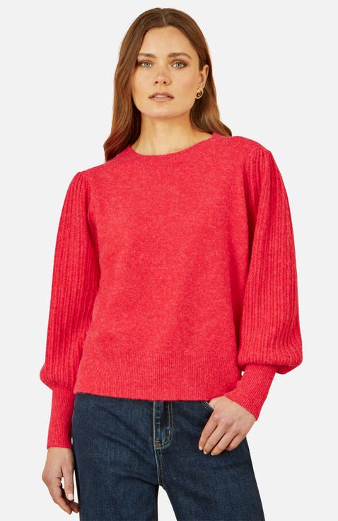 Knitted Balloon Sleeve Textured Jumper