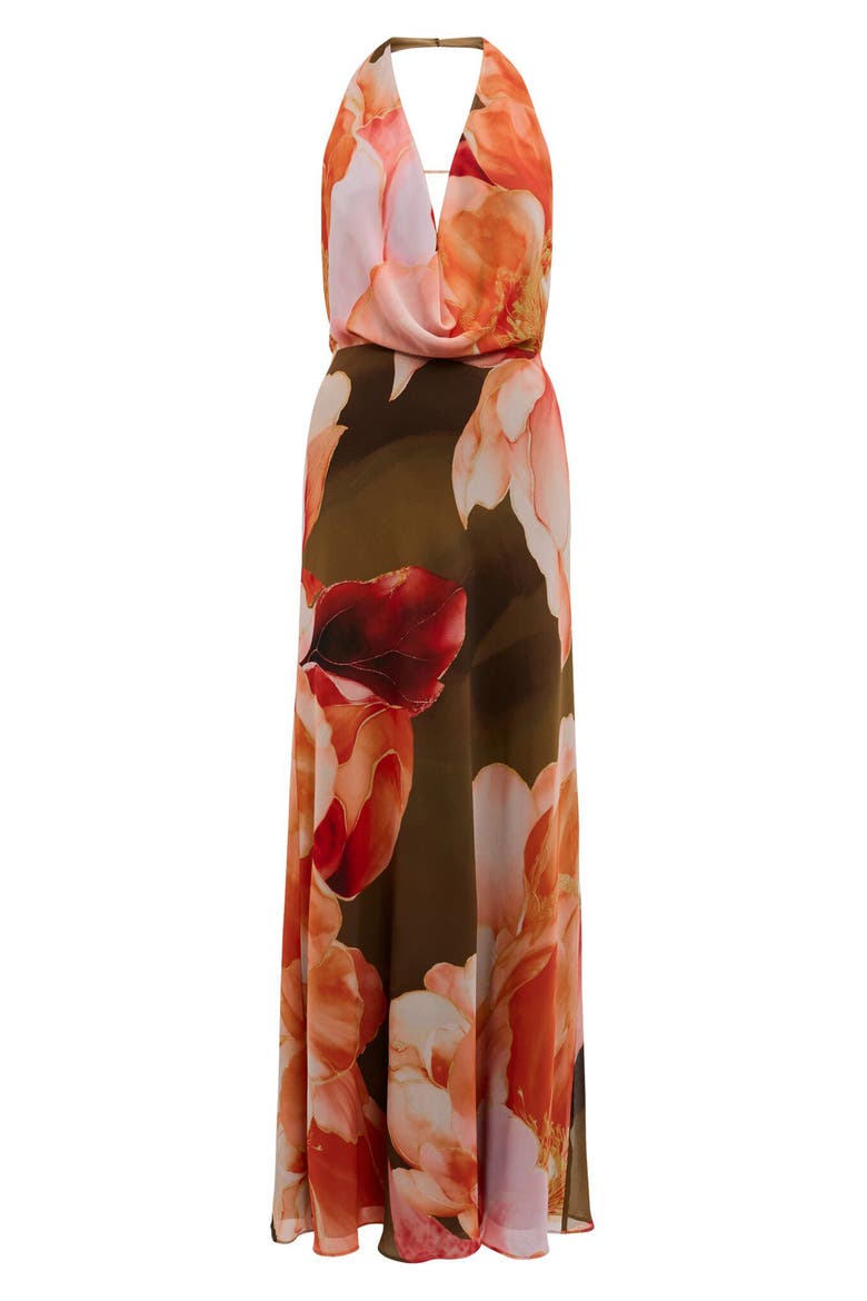 Marina Cowl Neck Halter Gown, Alternate, color, AURELIA FLORAL