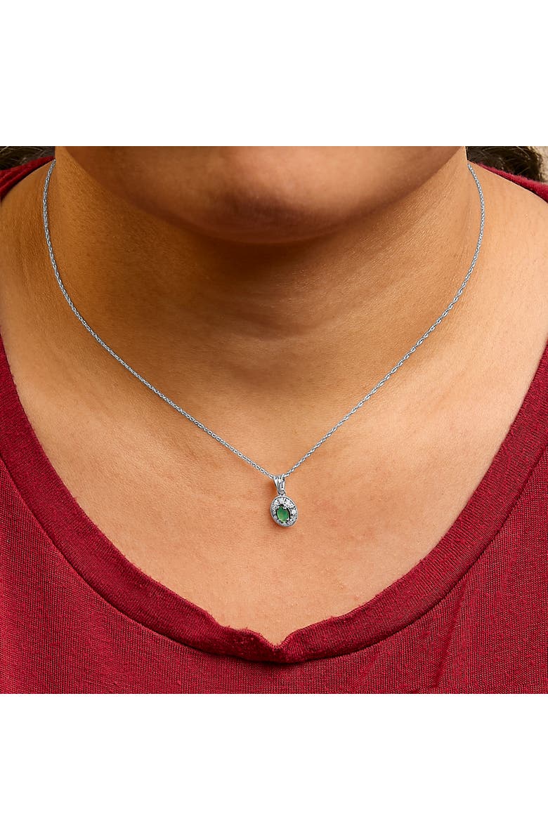 Haus of Brilliance 14K White Gold Oval Green Emerald and Diamond Halo Pendant Necklace, Alternate, color, White
