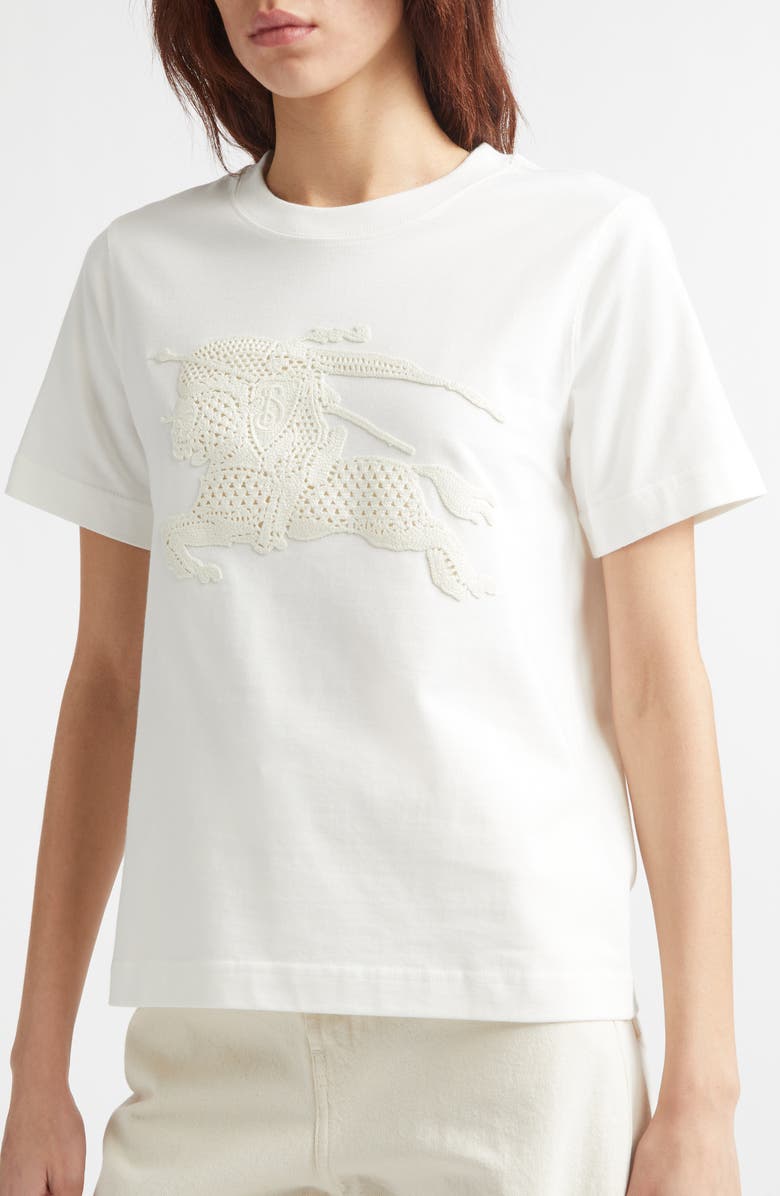 Burberry Frankie Crochet EKD Cotton T-Shirt, Alternate, color, Chalk