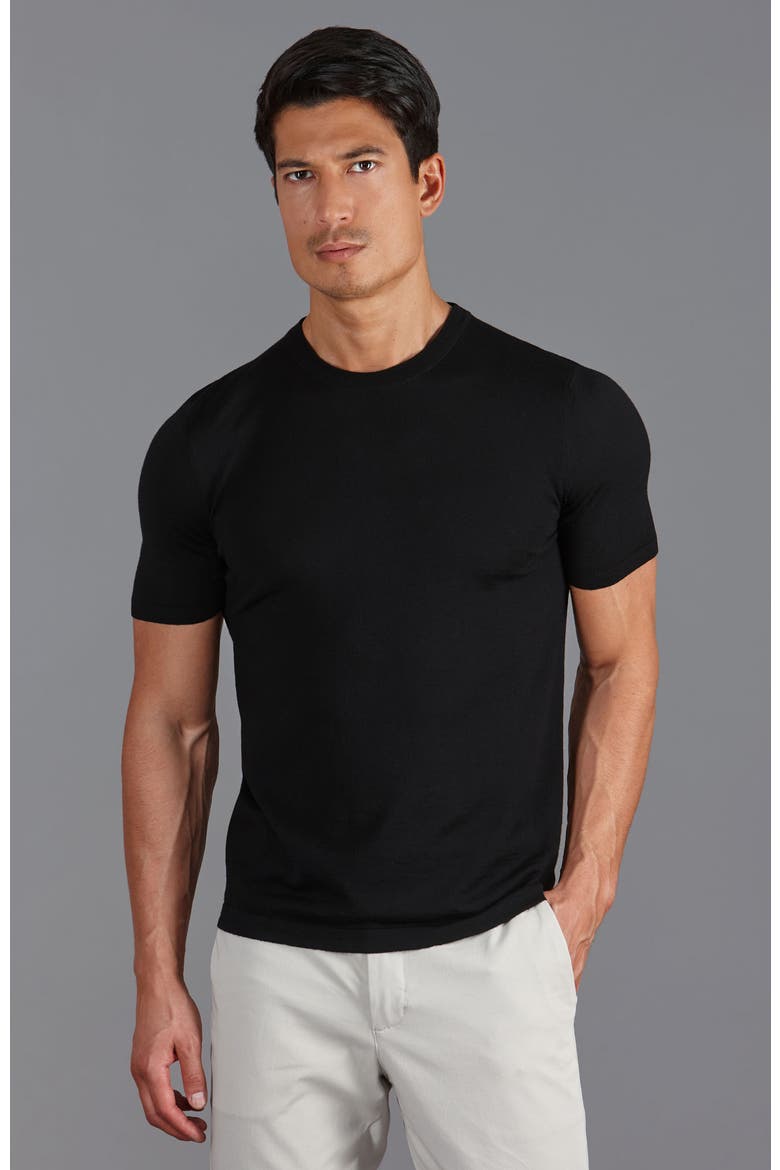 Superfine Merino Wool Knitted T-Shirt, Main, color, Black