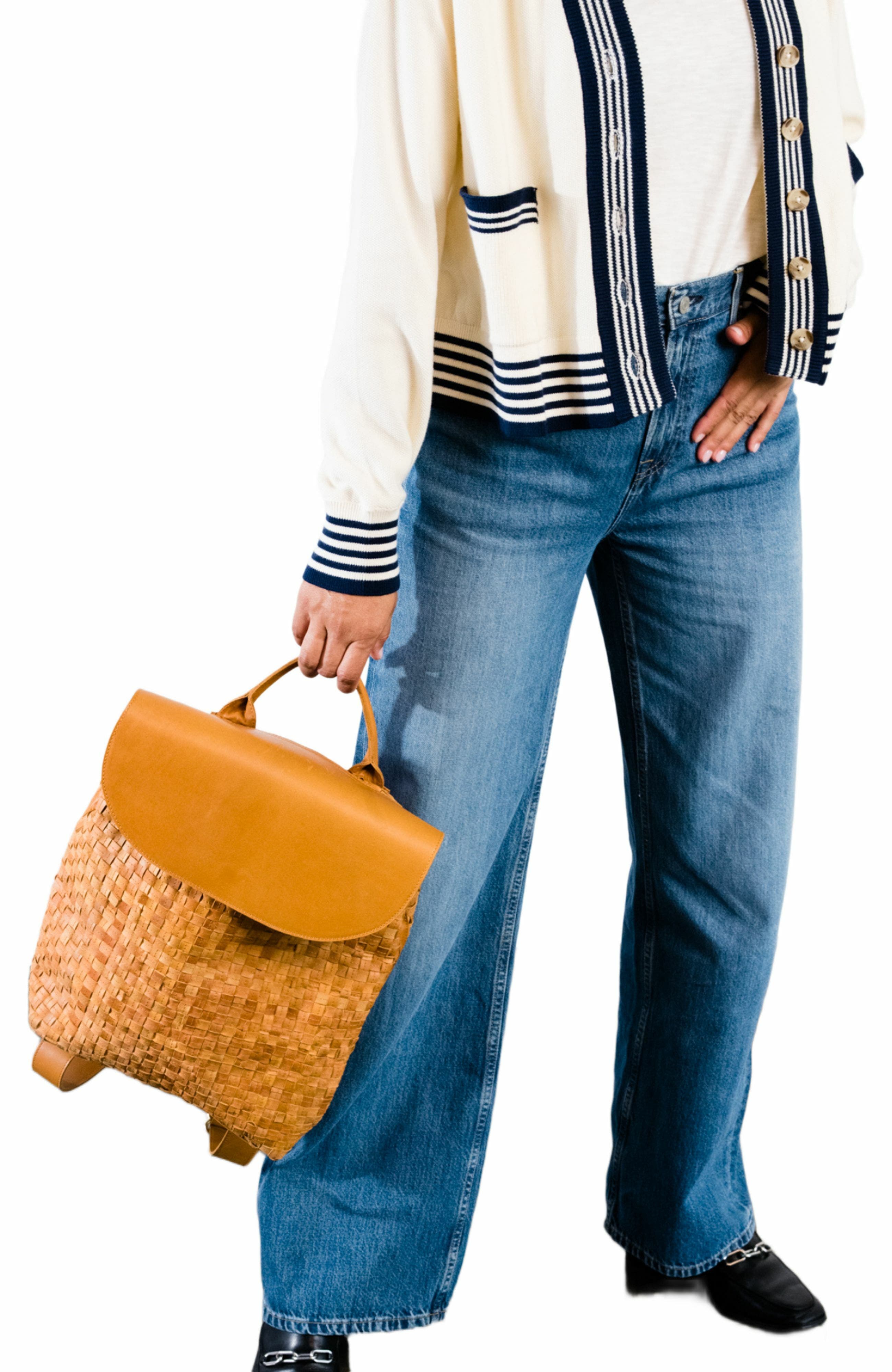 ABLE Elsa Basketweave Backpack, Alternate, color, Cognac