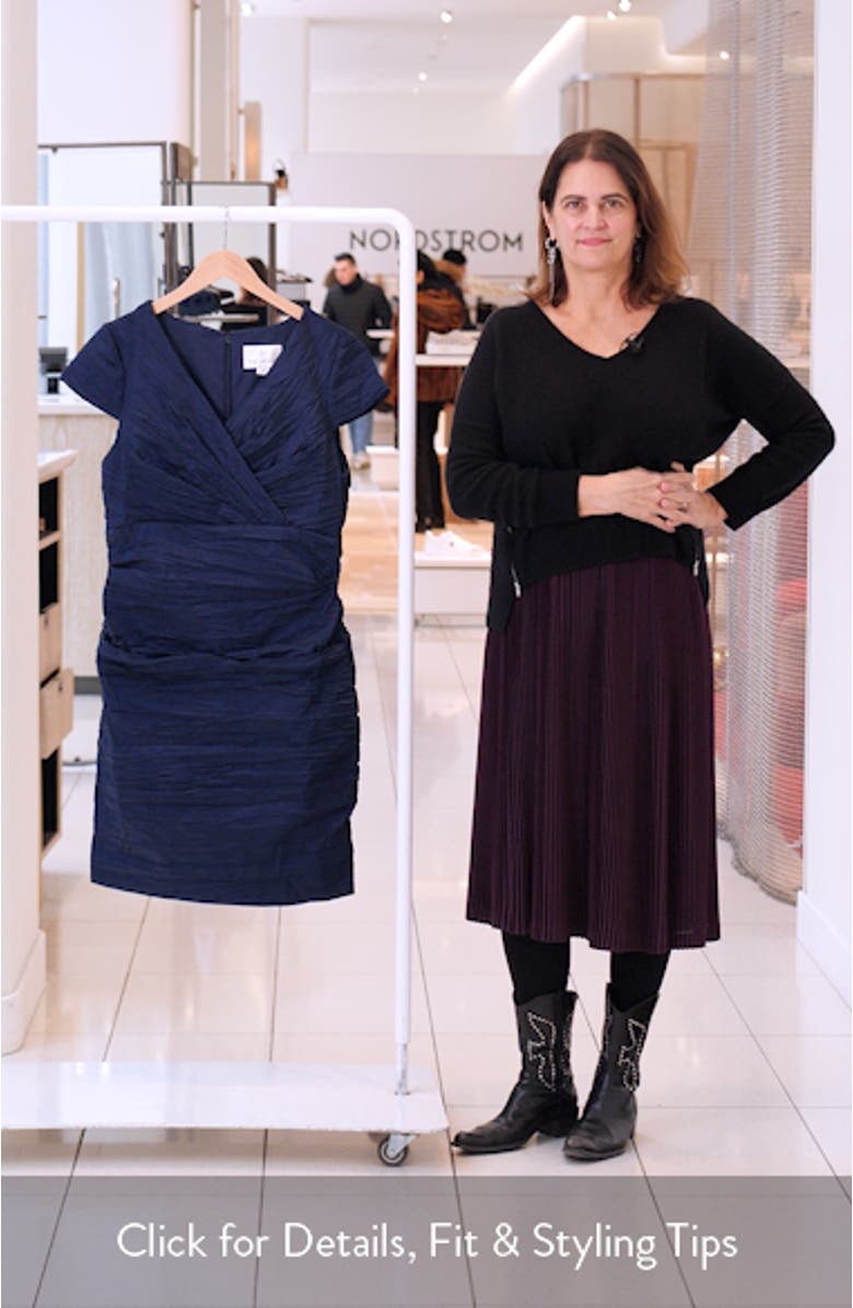 Crinkle Stretch Taffeta Cocktail Sheath Dress, sales video thumbnail